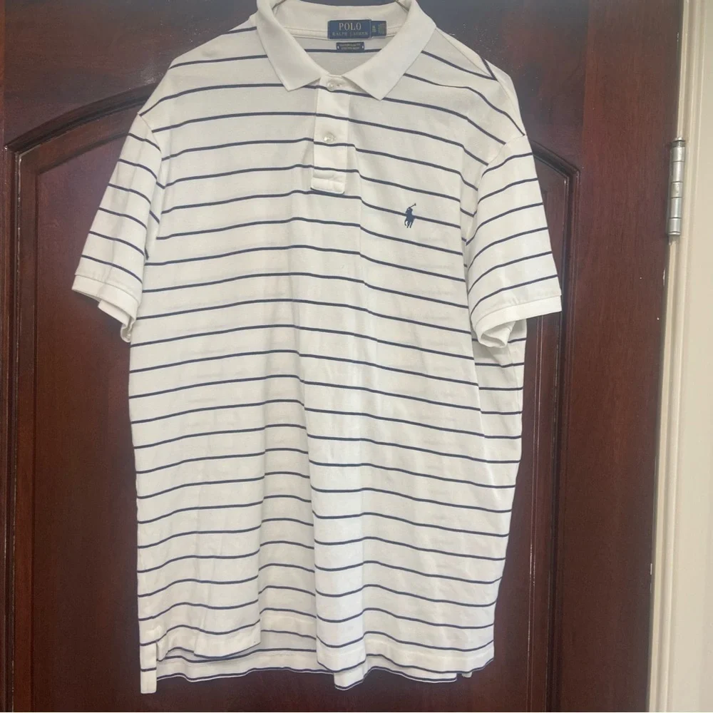 Polo Ralph Lauren Striped Soft Cotton Shirt Size XL Custom Slim Fit White Navy
